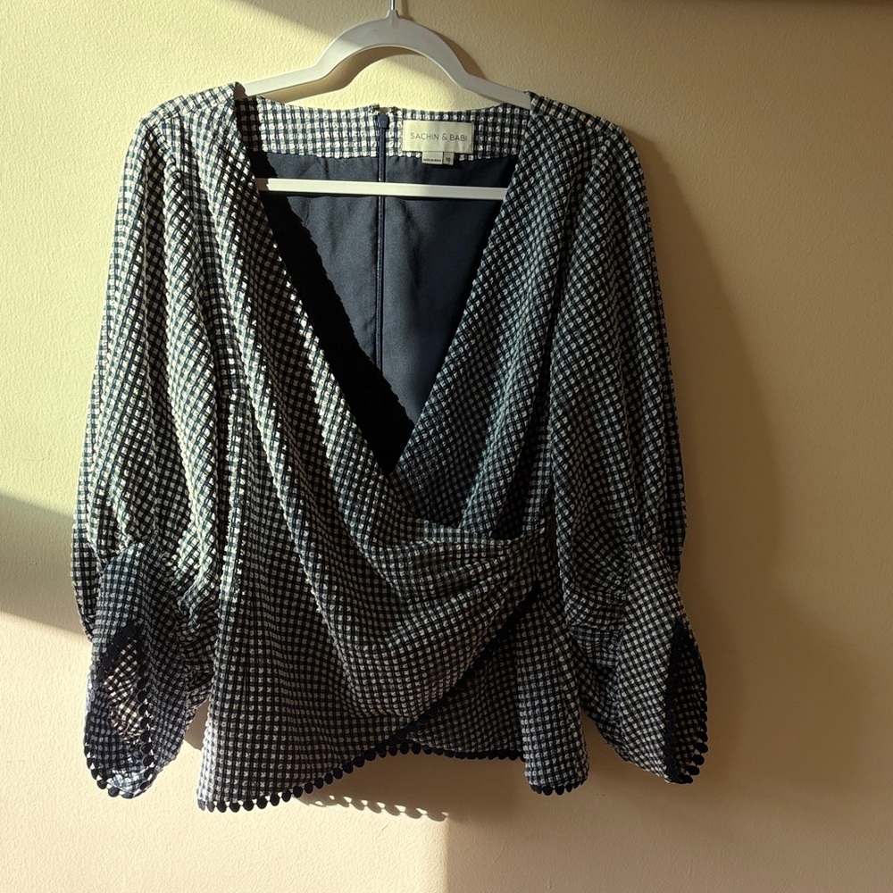 Sachin + Babi Navy and White Checkered Blouse